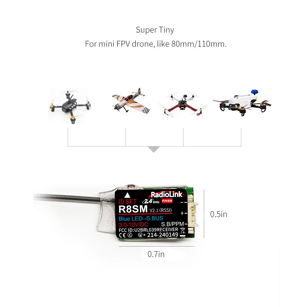 RadioLink R8SM 8CH 2.4GHz 超小型ミ - Receiver Sbus 8Ch のレビューと価格